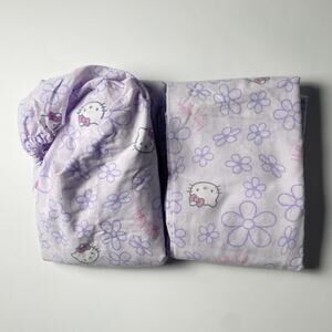 Hello Kitty Twin Sheet Set Lavender Daisy Floral Flat Fitted Sanrio
